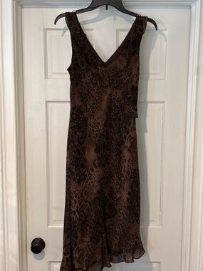 Donna Ricco Brown Animal Print V-Neck Midi Dress
